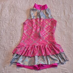 A Wish Come True girls large dance wear costume pink shimmery silver VGUC